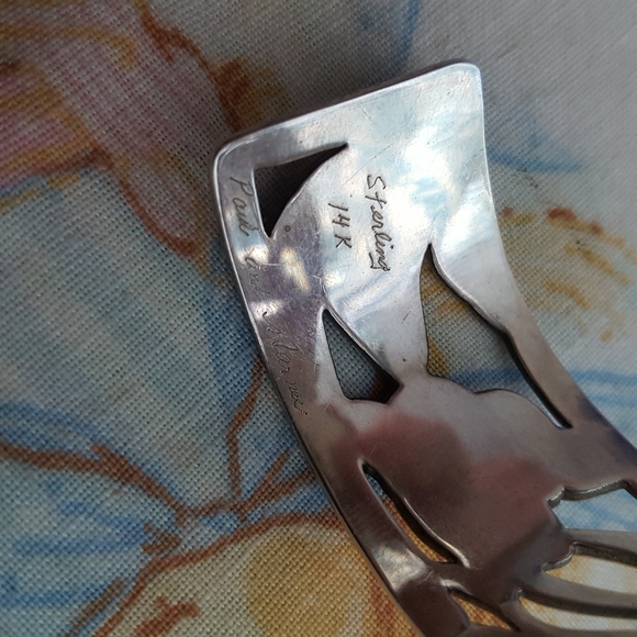 🌙14k & Sterling Cuff Vintage Estate Bracelet - Picture 5 of 11